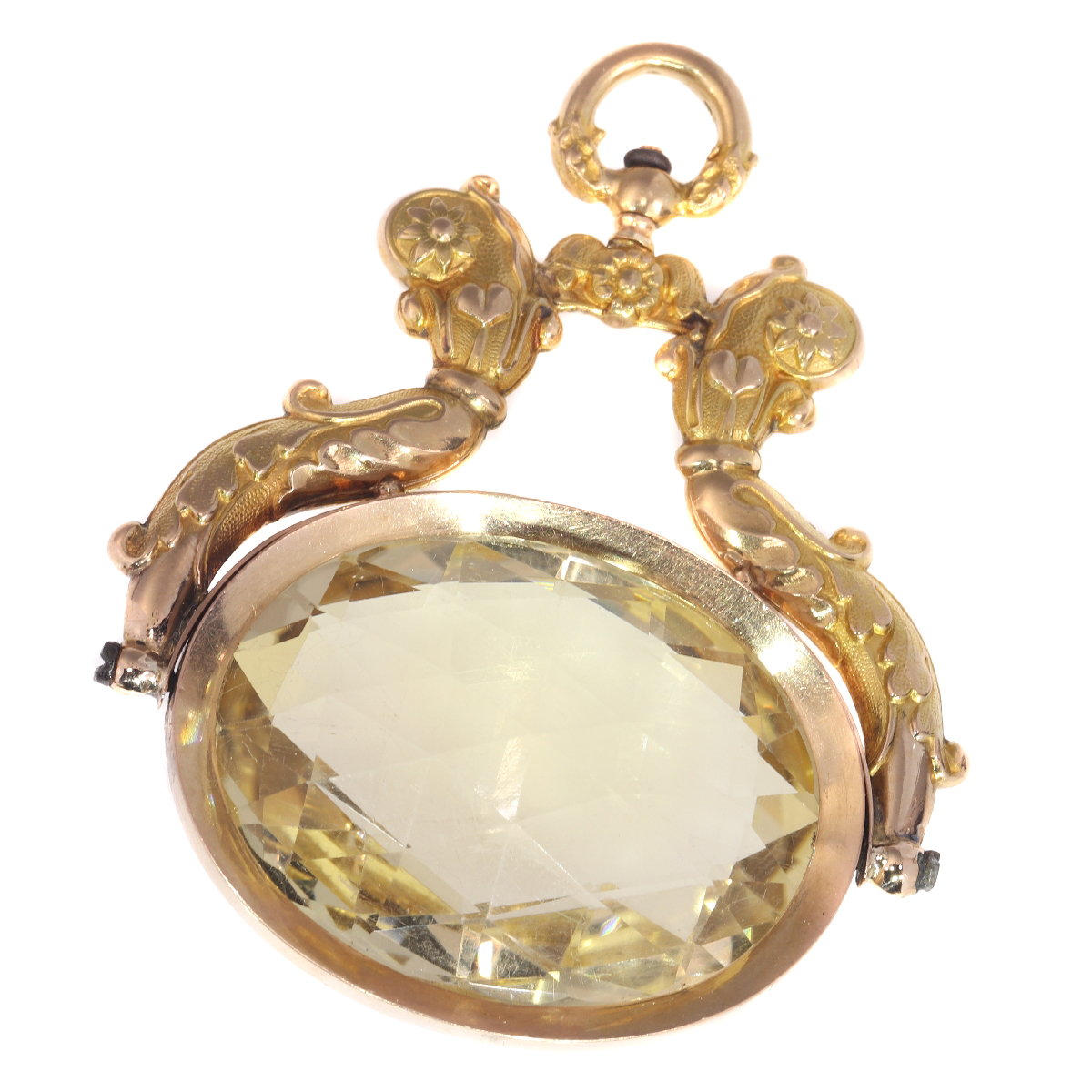 1820's Elegance: Belgian Red Gold Pendant with 105ct Citrine